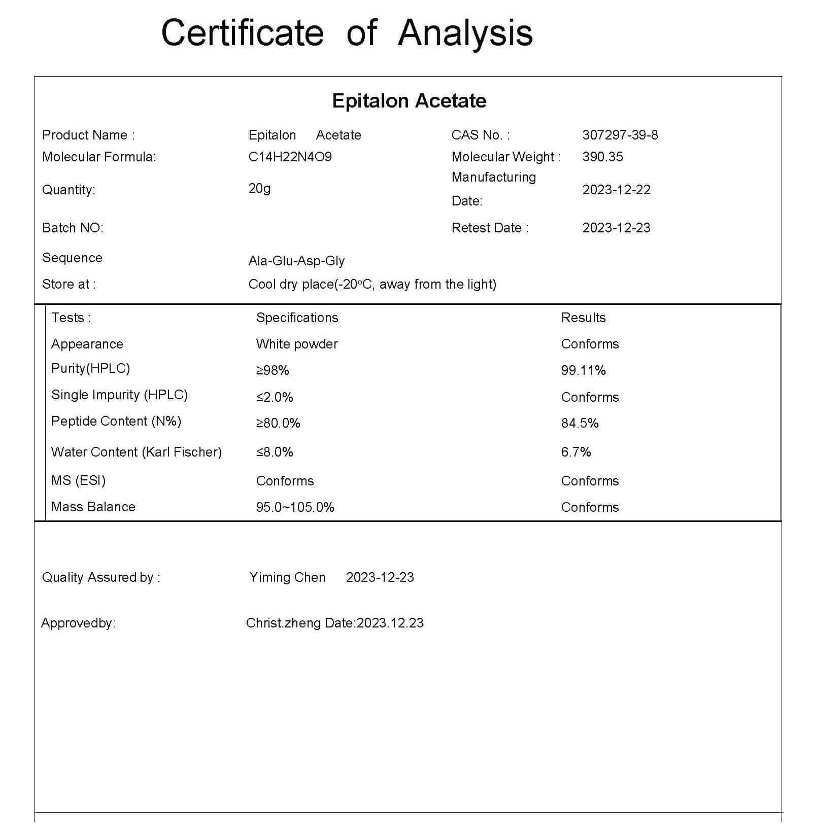 Epitalon GT-B024 COA